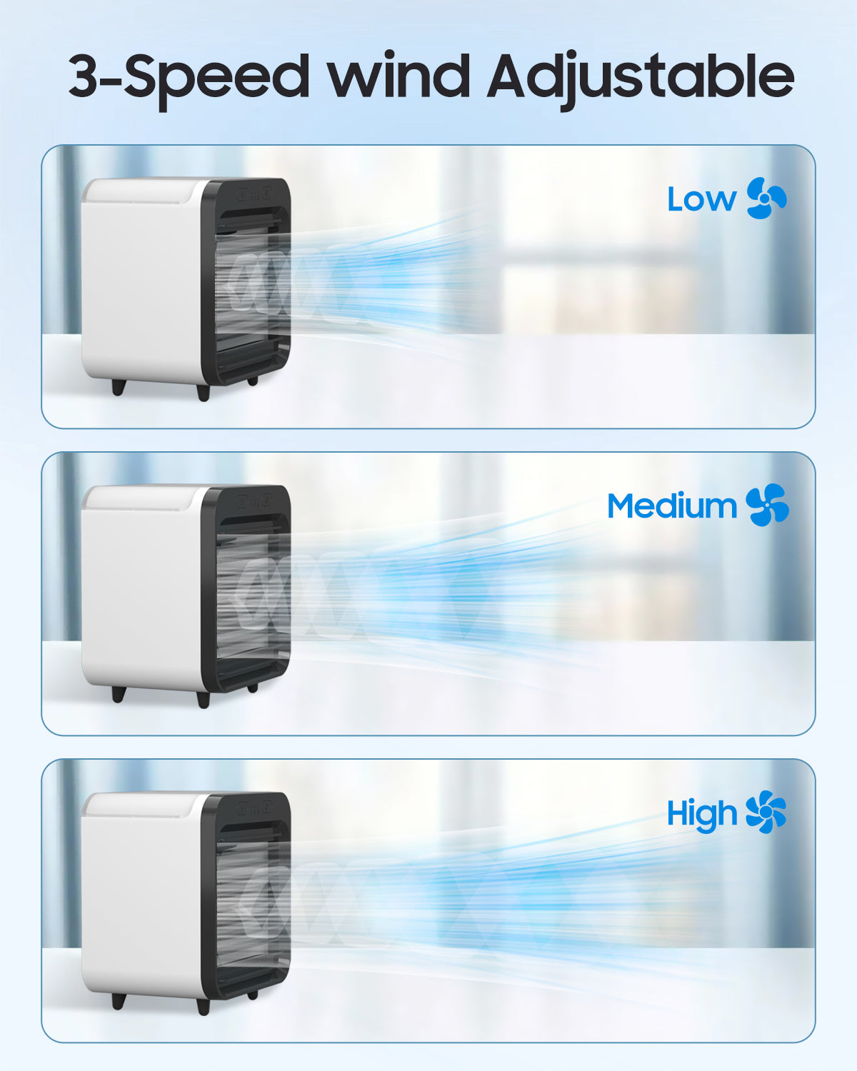 Portable Air Conditioners Fan, Evaporative Air Cooler, USB Personal Mini Air Conditioner with 3 Wind Speeds & 3 Timers Touch Screen Desktop Cooling Fan for for Home Room Camping Car Office