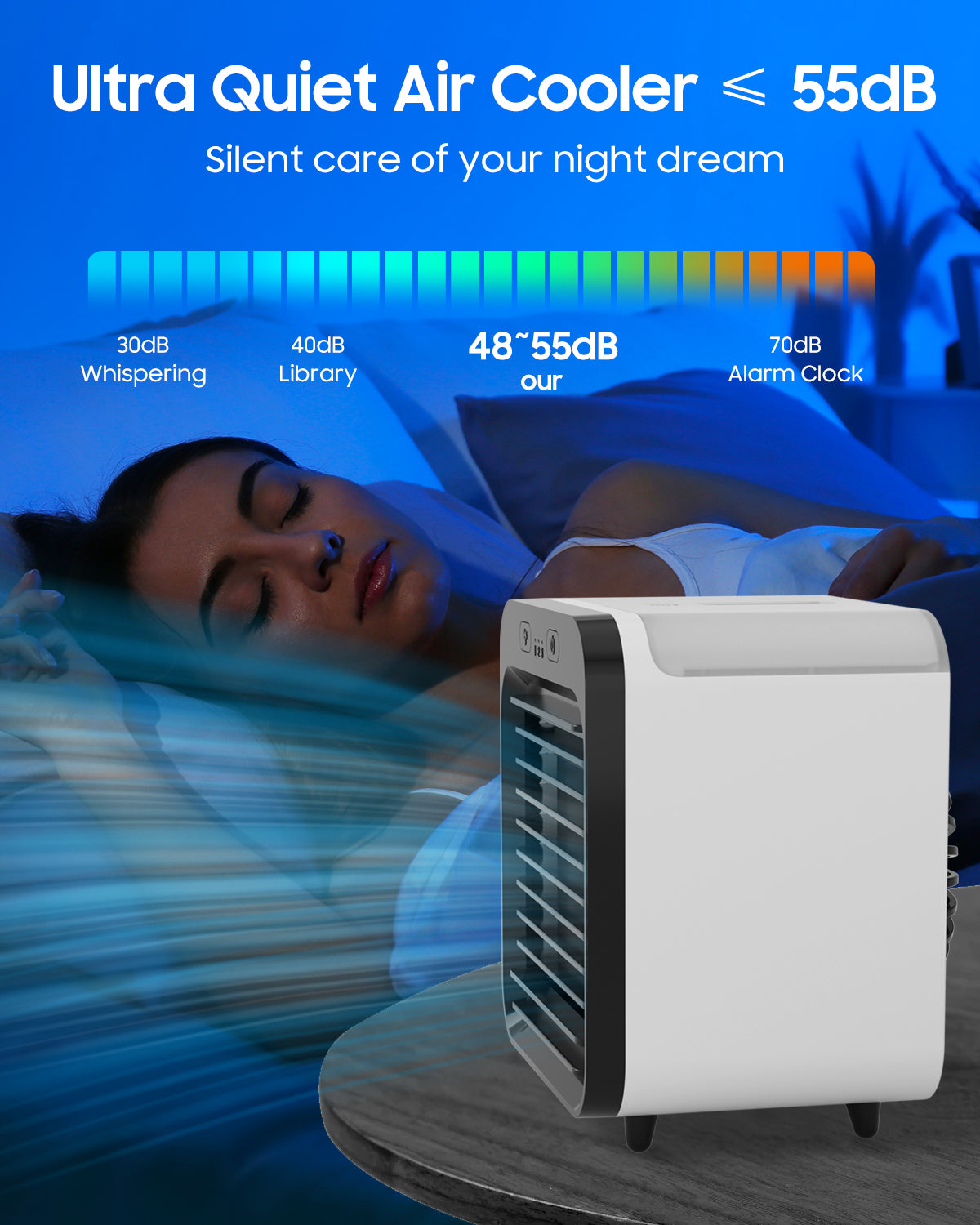 Portable Air Conditioners Fan, Evaporative Air Cooler, USB Personal Mini Air Conditioner with 3 Wind Speeds & 3 Timers Touch Screen Desktop Cooling Fan for for Home Room Camping Car Office